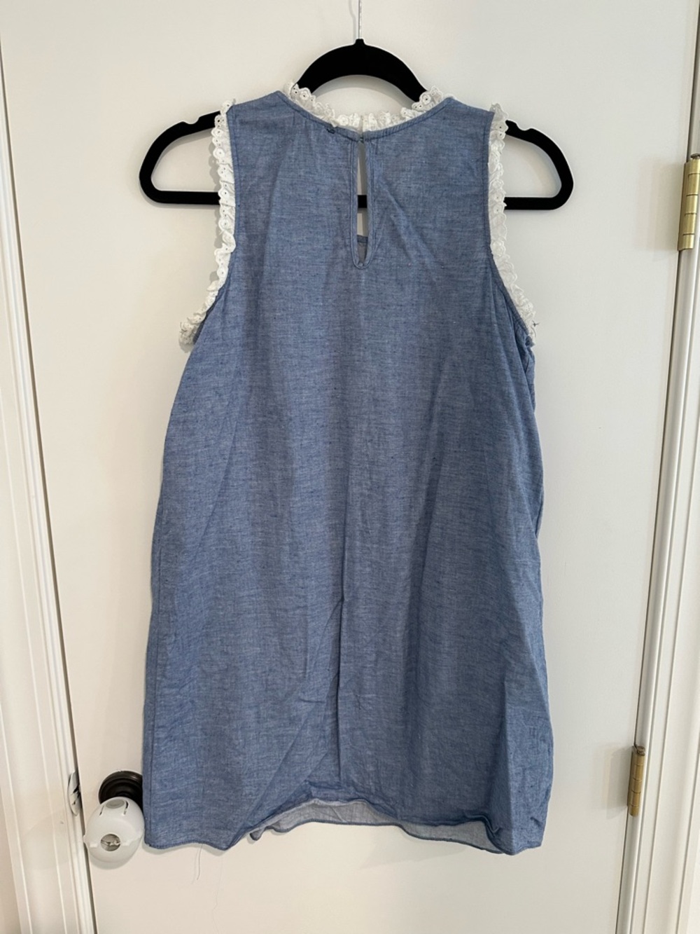 Tuckernuck Light Blue Chambray Top with White Lace Trim - Picture 2 of 3